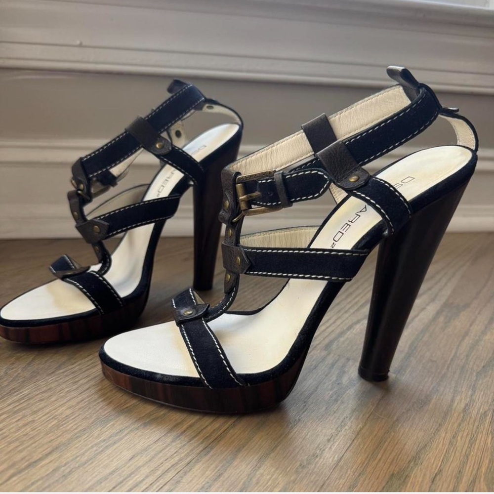 DSQUARED2 Black and White Strappy Heels Size: 39 (US 9-9.5)